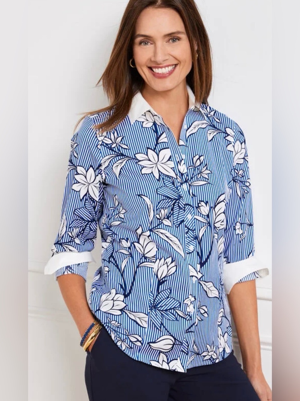 Talbots non iron perfect shirt outline floral button down 8 P
